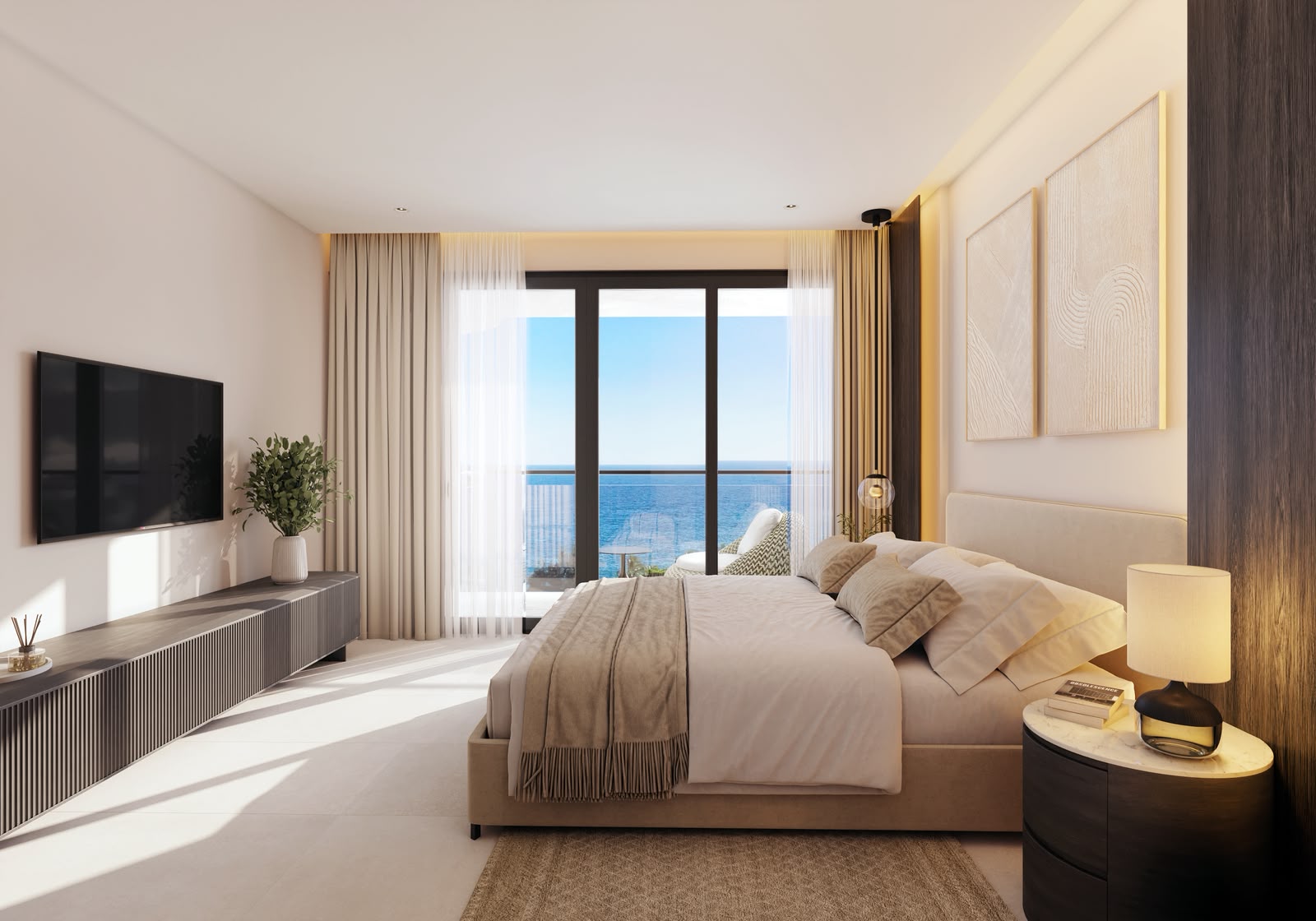 Dormitorio con vista al mar en Coralia